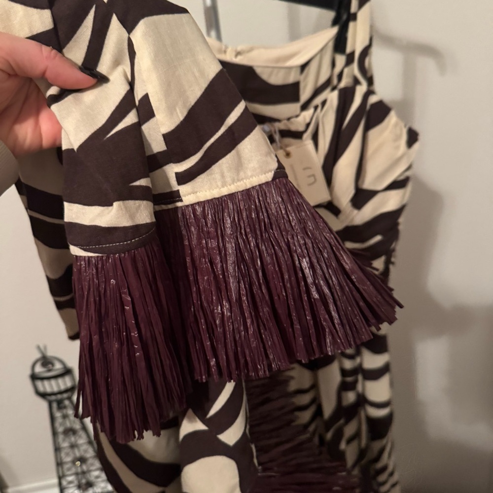NWT ANTONIO MELANI Style Somers Swirl Print Linen Blend Straw Trim Two Piece Set - Picture 10 of 13